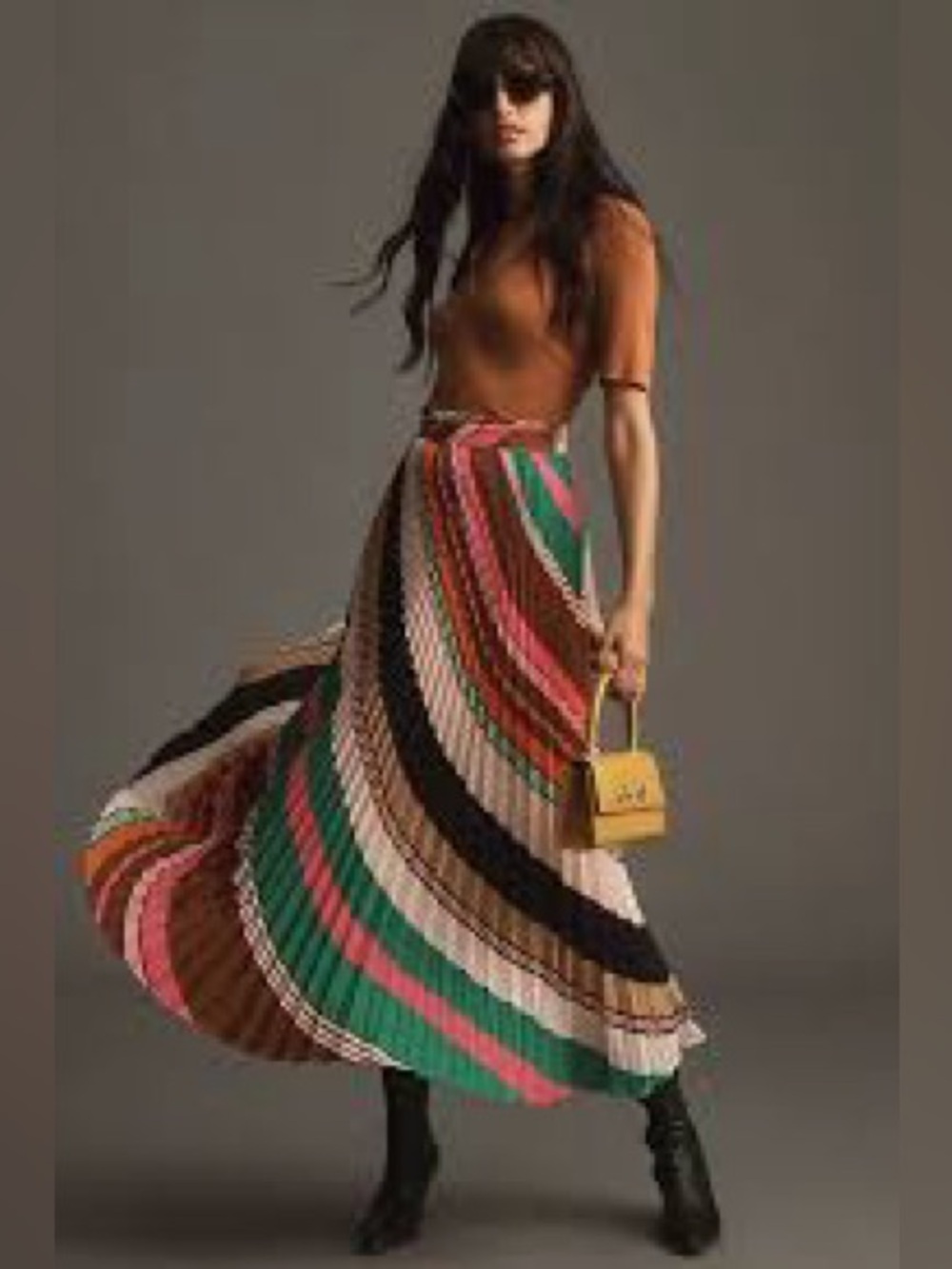 Maeve Anthropologie Silky Pleated Skirt Sz US 10P Multi Boho A-line Feminine